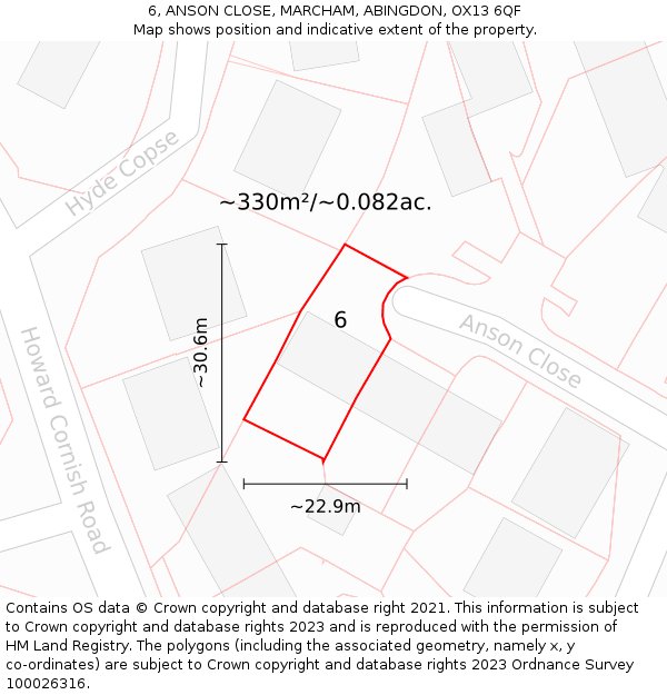 6, ANSON CLOSE, MARCHAM, ABINGDON, OX13 6QF: Plot and title map