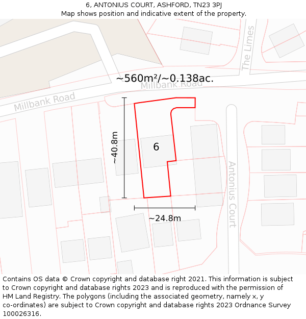 6, ANTONIUS COURT, ASHFORD, TN23 3PJ: Plot and title map