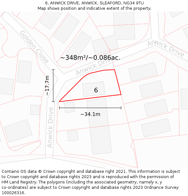 6, ANWICK DRIVE, ANWICK, SLEAFORD, NG34 9TU: Plot and title map