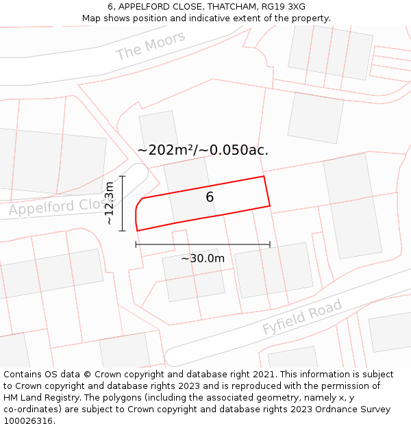 6, APPELFORD CLOSE, THATCHAM, RG19 3XG: Plot and title map