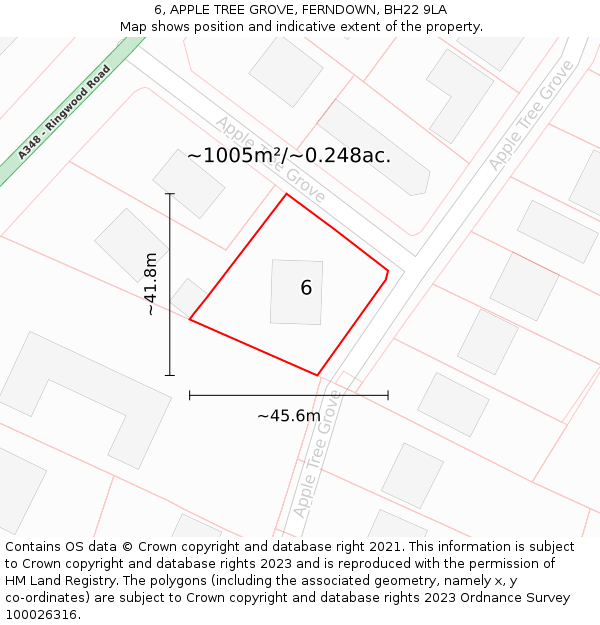 6, APPLE TREE GROVE, FERNDOWN, BH22 9LA: Plot and title map