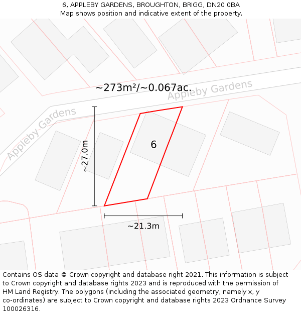 6, APPLEBY GARDENS, BROUGHTON, BRIGG, DN20 0BA: Plot and title map