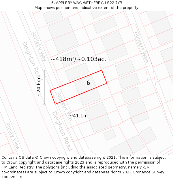 6, APPLEBY WAY, WETHERBY, LS22 7YB: Plot and title map