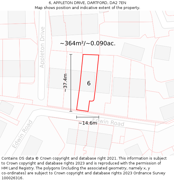 6, APPLETON DRIVE, DARTFORD, DA2 7EN: Plot and title map