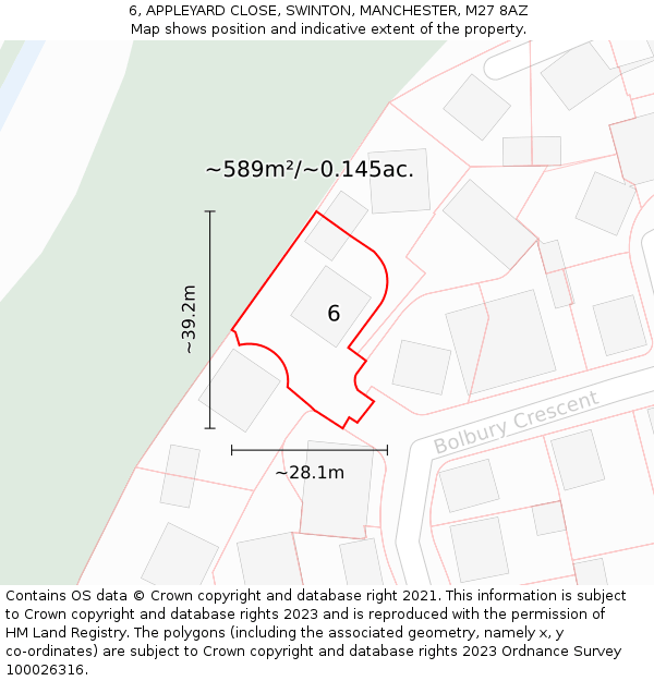 6, APPLEYARD CLOSE, SWINTON, MANCHESTER, M27 8AZ: Plot and title map