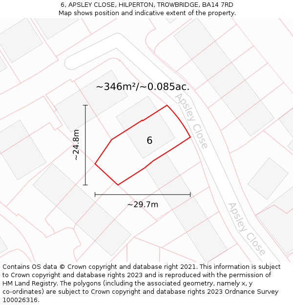 6, APSLEY CLOSE, HILPERTON, TROWBRIDGE, BA14 7RD: Plot and title map