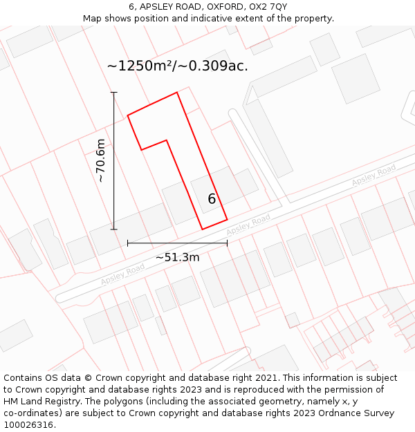 6, APSLEY ROAD, OXFORD, OX2 7QY: Plot and title map