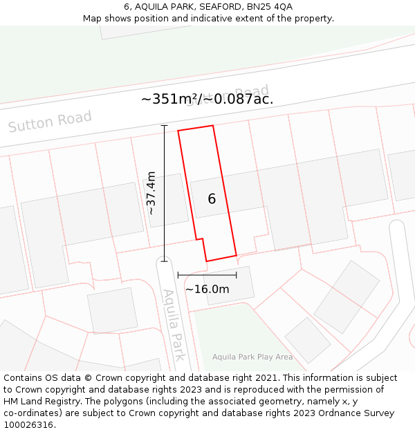 6, AQUILA PARK, SEAFORD, BN25 4QA: Plot and title map