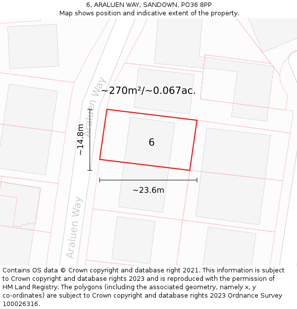 6, ARALUEN WAY, SANDOWN, PO36 8PP: Plot and title map