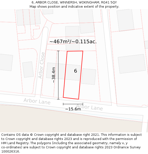 6, ARBOR CLOSE, WINNERSH, WOKINGHAM, RG41 5QY: Plot and title map