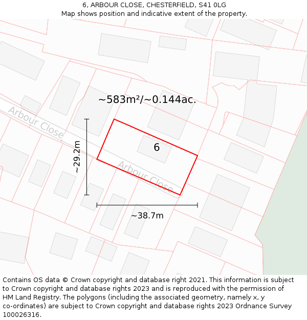 6, ARBOUR CLOSE, CHESTERFIELD, S41 0LG: Plot and title map
