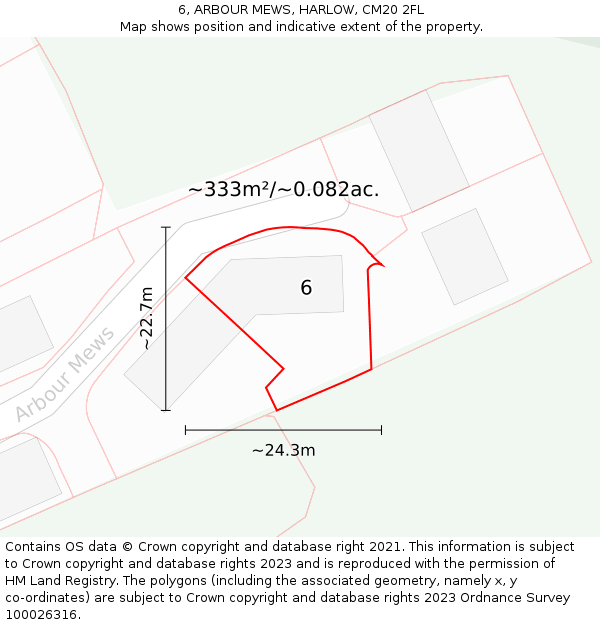 6, ARBOUR MEWS, HARLOW, CM20 2FL: Plot and title map