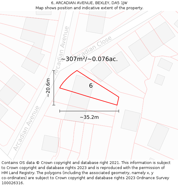 6, ARCADIAN AVENUE, BEXLEY, DA5 1JW: Plot and title map