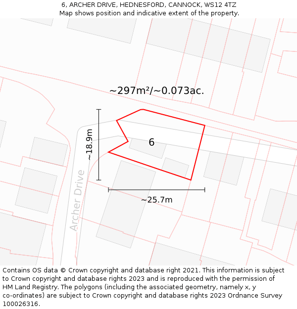 6, ARCHER DRIVE, HEDNESFORD, CANNOCK, WS12 4TZ: Plot and title map