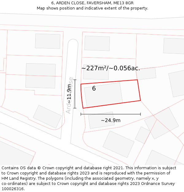 6, ARDEN CLOSE, FAVERSHAM, ME13 8GR: Plot and title map