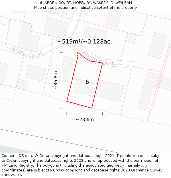 6, ARDEN COURT, HORBURY, WAKEFIELD, WF4 5AH: Plot and title map