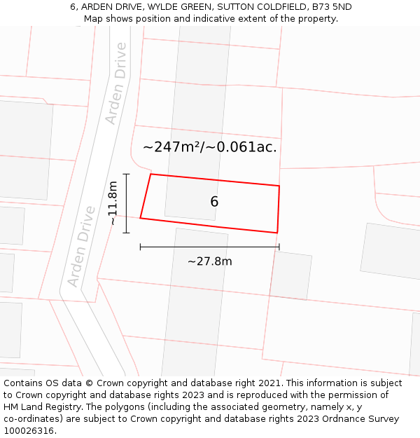 6, ARDEN DRIVE, WYLDE GREEN, SUTTON COLDFIELD, B73 5ND: Plot and title map