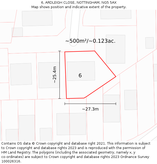 6, ARDLEIGH CLOSE, NOTTINGHAM, NG5 5AX: Plot and title map