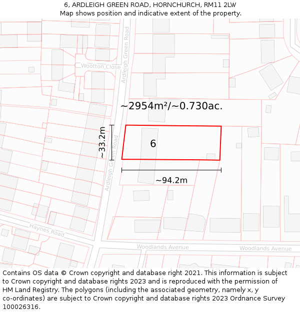 6, ARDLEIGH GREEN ROAD, HORNCHURCH, RM11 2LW: Plot and title map