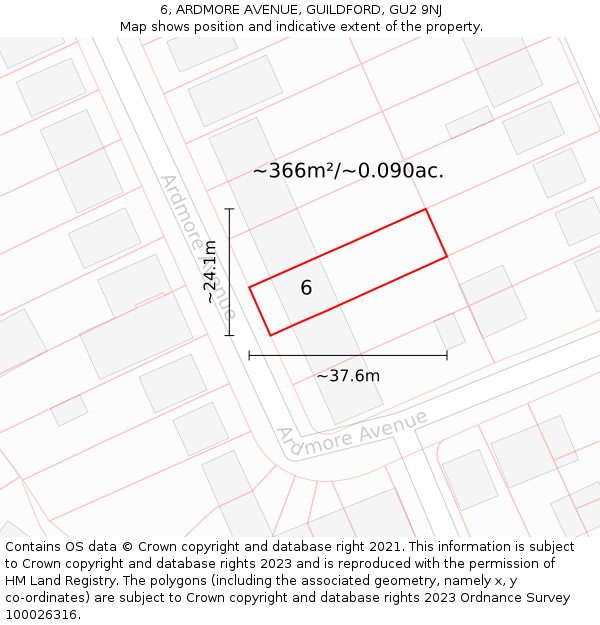 6, ARDMORE AVENUE, GUILDFORD, GU2 9NJ: Plot and title map