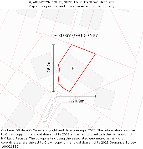 6, ARLINGTON COURT, SEDBURY, CHEPSTOW, NP16 7EZ: Plot and title map