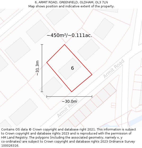 6, ARMIT ROAD, GREENFIELD, OLDHAM, OL3 7LN: Plot and title map