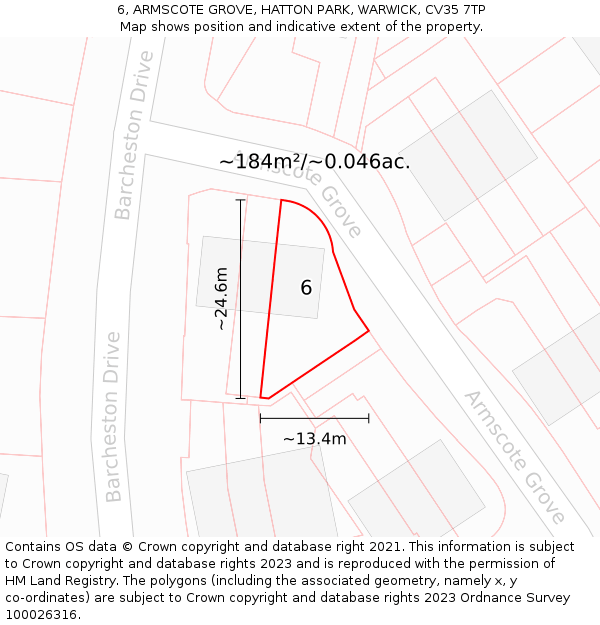 6, ARMSCOTE GROVE, HATTON PARK, WARWICK, CV35 7TP: Plot and title map