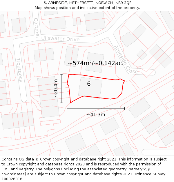 6, ARNESIDE, HETHERSETT, NORWICH, NR9 3QF: Plot and title map