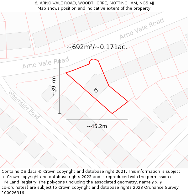 6, ARNO VALE ROAD, WOODTHORPE, NOTTINGHAM, NG5 4JJ: Plot and title map