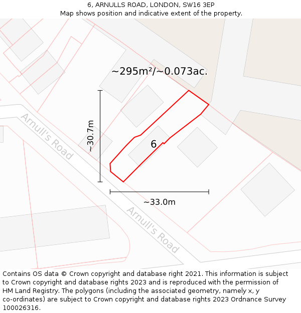 6, ARNULLS ROAD, LONDON, SW16 3EP: Plot and title map