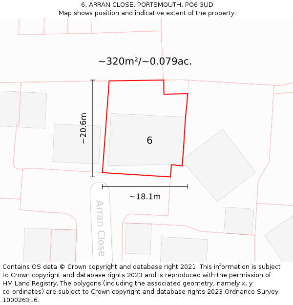 6, ARRAN CLOSE, PORTSMOUTH, PO6 3UD: Plot and title map