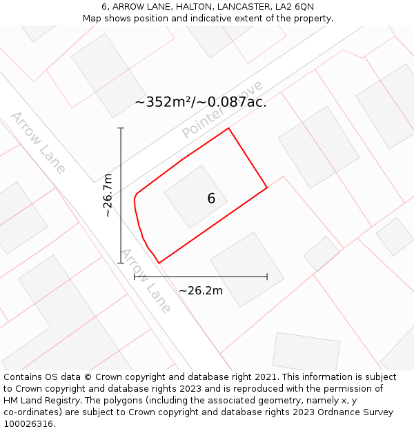 6, ARROW LANE, HALTON, LANCASTER, LA2 6QN: Plot and title map