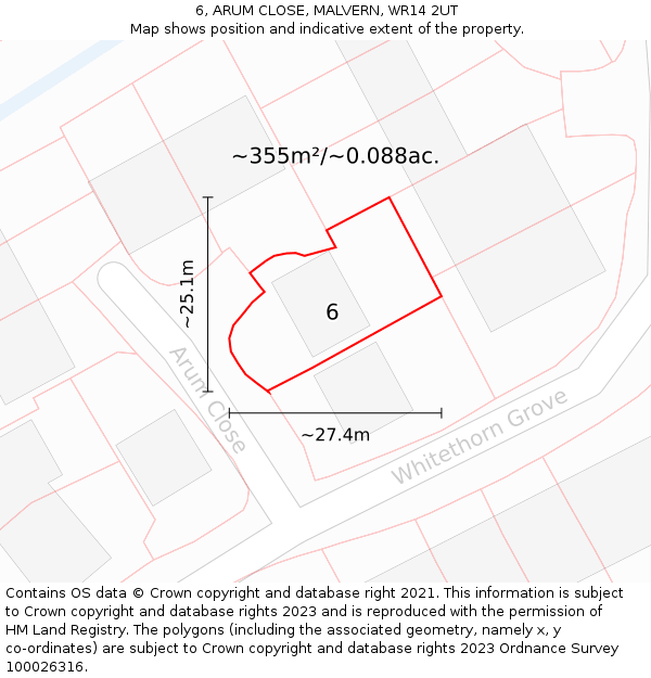 6, ARUM CLOSE, MALVERN, WR14 2UT: Plot and title map