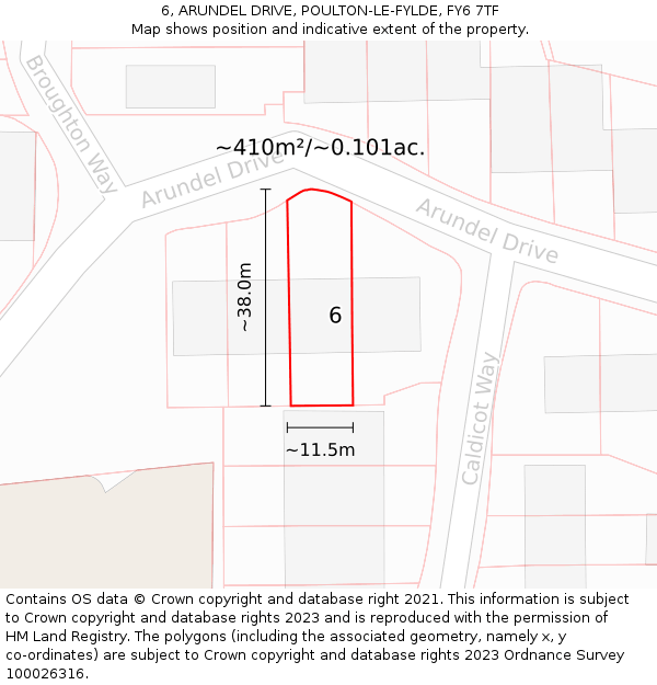 6, ARUNDEL DRIVE, POULTON-LE-FYLDE, FY6 7TF: Plot and title map