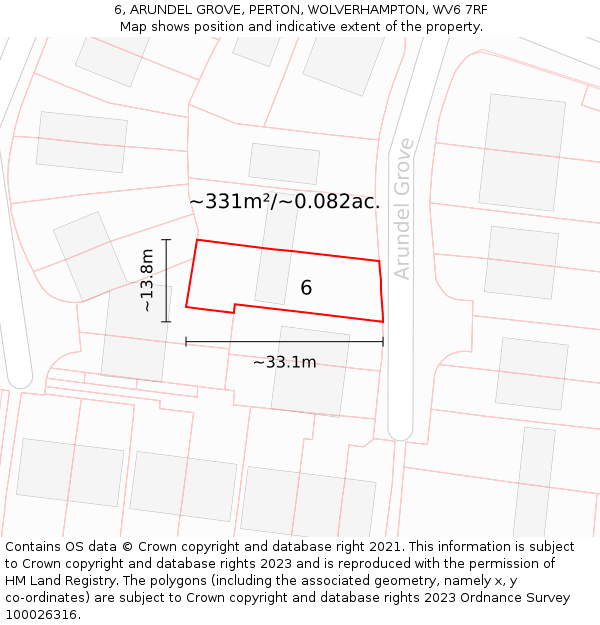 6, ARUNDEL GROVE, PERTON, WOLVERHAMPTON, WV6 7RF: Plot and title map