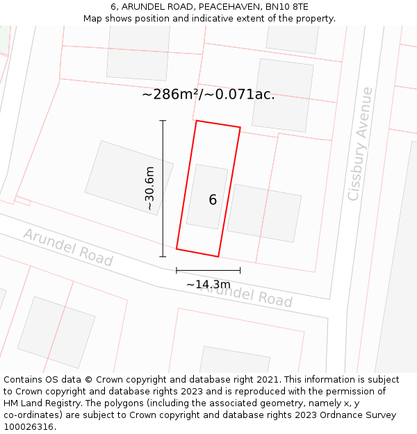 6, ARUNDEL ROAD, PEACEHAVEN, BN10 8TE: Plot and title map