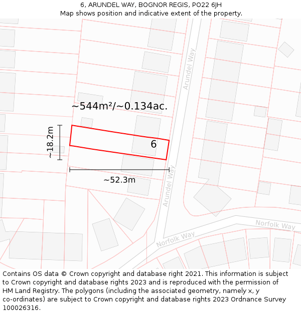 6, ARUNDEL WAY, BOGNOR REGIS, PO22 6JH: Plot and title map