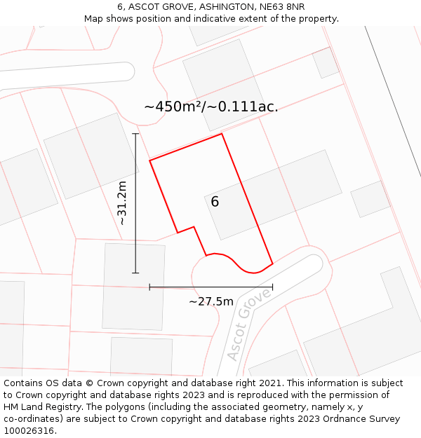 6, ASCOT GROVE, ASHINGTON, NE63 8NR: Plot and title map