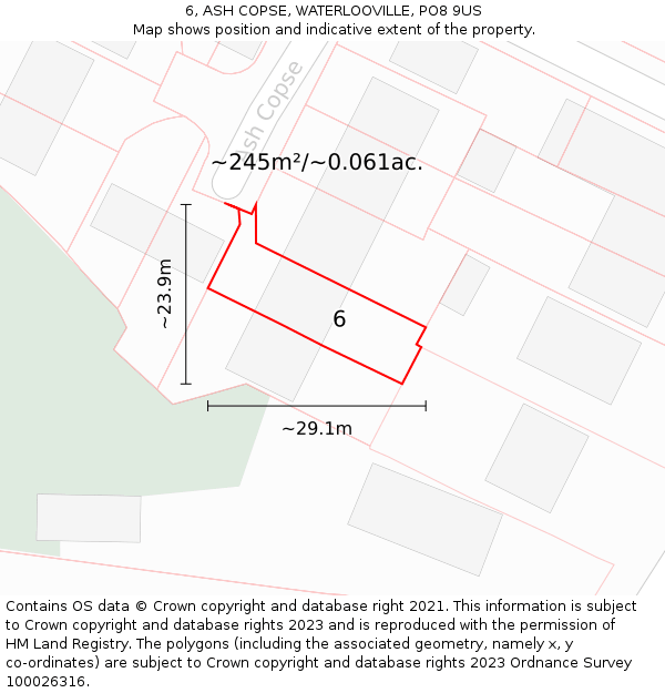 6, ASH COPSE, WATERLOOVILLE, PO8 9US: Plot and title map