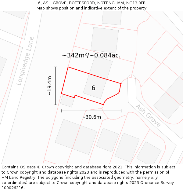 6, ASH GROVE, BOTTESFORD, NOTTINGHAM, NG13 0FR: Plot and title map
