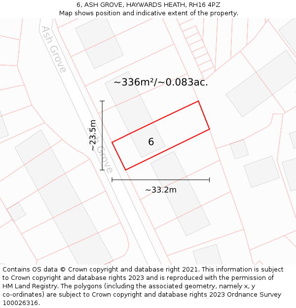 6, ASH GROVE, HAYWARDS HEATH, RH16 4PZ: Plot and title map