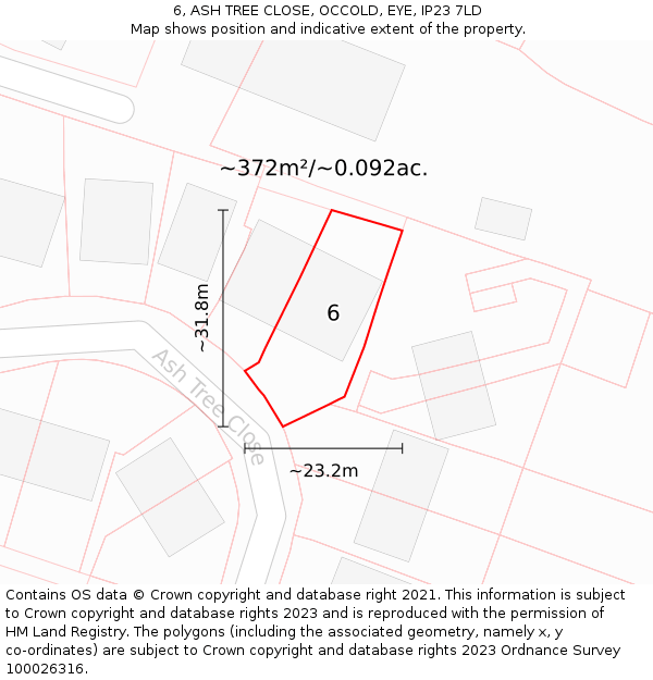 6, ASH TREE CLOSE, OCCOLD, EYE, IP23 7LD: Plot and title map