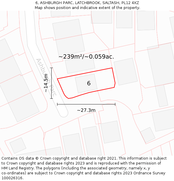 6, ASHBURGH PARC, LATCHBROOK, SALTASH, PL12 4XZ: Plot and title map