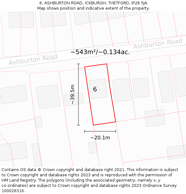 6, ASHBURTON ROAD, ICKBURGH, THETFORD, IP26 5JA: Plot and title map