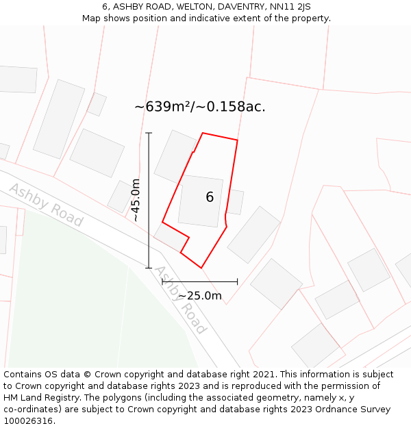 6, ASHBY ROAD, WELTON, DAVENTRY, NN11 2JS: Plot and title map