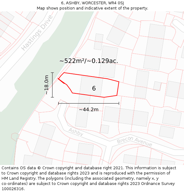 6, ASHBY, WORCESTER, WR4 0SJ: Plot and title map