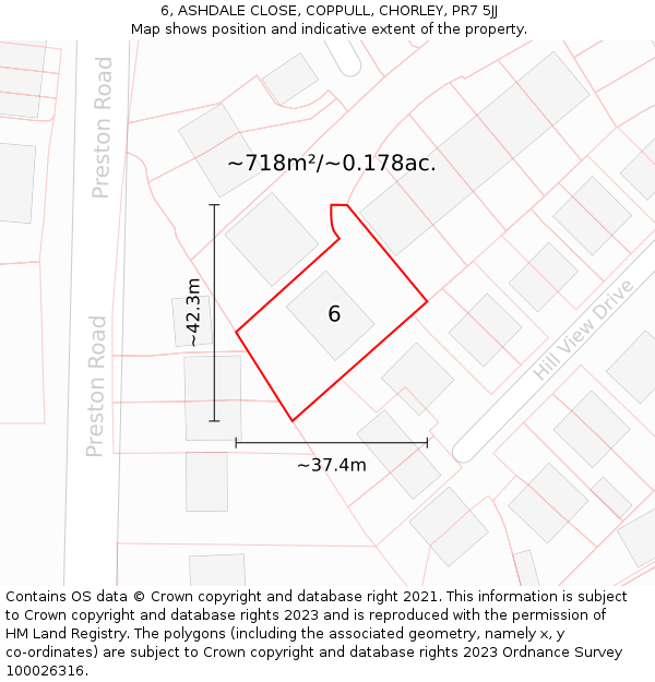 6, ASHDALE CLOSE, COPPULL, CHORLEY, PR7 5JJ: Plot and title map