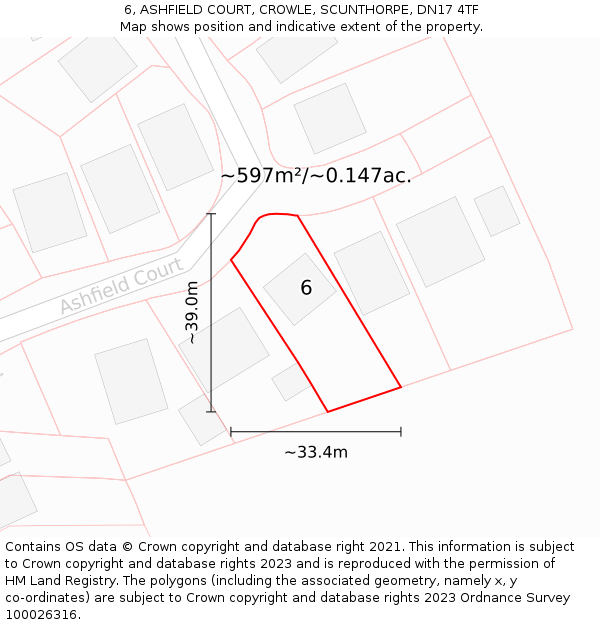 6, ASHFIELD COURT, CROWLE, SCUNTHORPE, DN17 4TF: Plot and title map