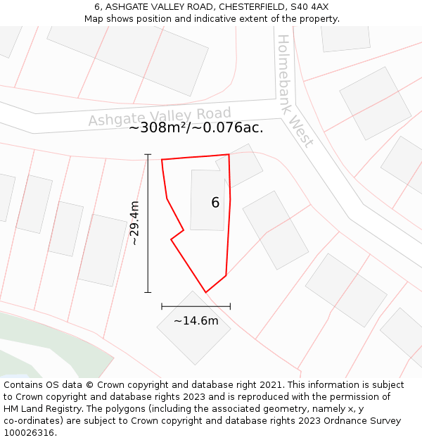 6, ASHGATE VALLEY ROAD, CHESTERFIELD, S40 4AX: Plot and title map