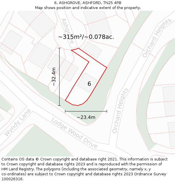 6, ASHGROVE, ASHFORD, TN25 4PB: Plot and title map